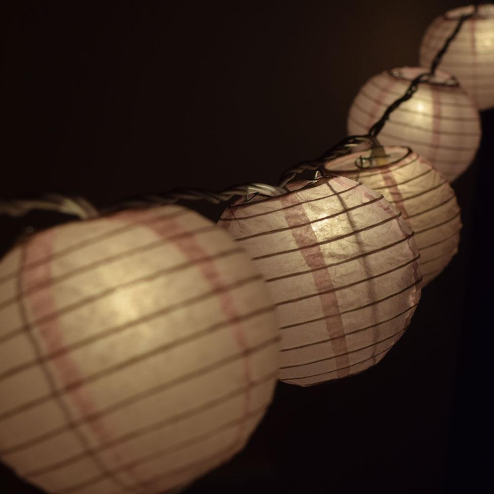 10 Socket Pink Round Paper Lantern Party String Lights (4&quot; Lanterns, Expandable) - Luna Bazaar | Boho &amp; Vintage Style Decor
