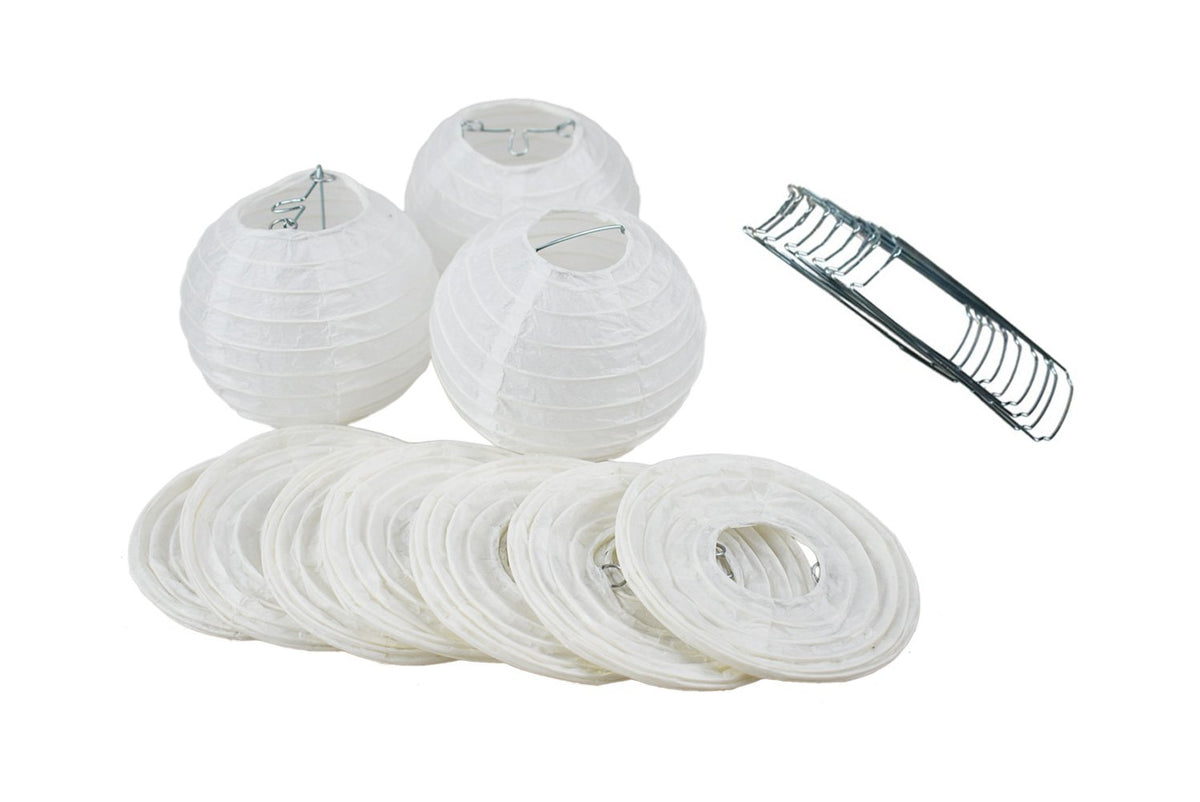 50-Pack 4 Inch White Parallel Ribbing Round Paper Lanterns - Luna Bazaar | Boho &amp; Vintage Style Decor