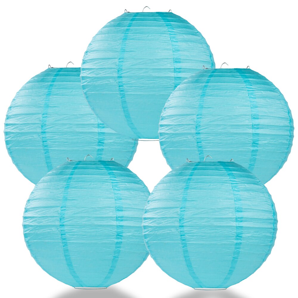 5-Pack 8 Inch Baby Blue Parallel Ribbing Round Paper Lantern - Luna Bazaar | Boho &amp; Vintage Style Decor