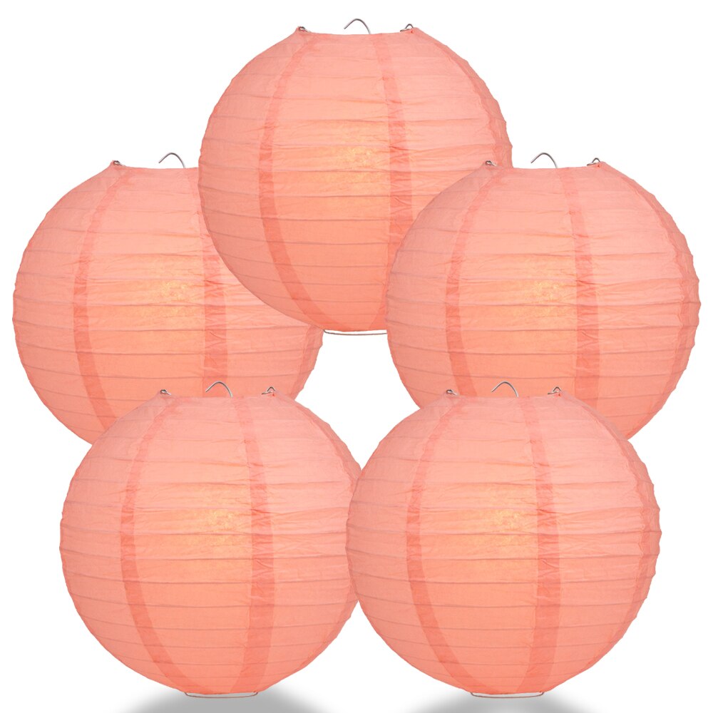 5-Pack 8 Inch Roseate / Pink Coral Parallel Ribbing Round Paper Lantern - Luna Bazaar | Boho &amp; Vintage Style Decor