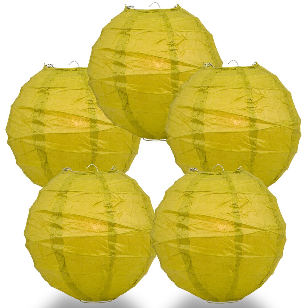 5-Pack 14 Inch Chartreuse Yellow Green Free-Style Ribbing Round Paper Lantern - Luna Bazaar | Boho &amp; Vintage Style Decor
