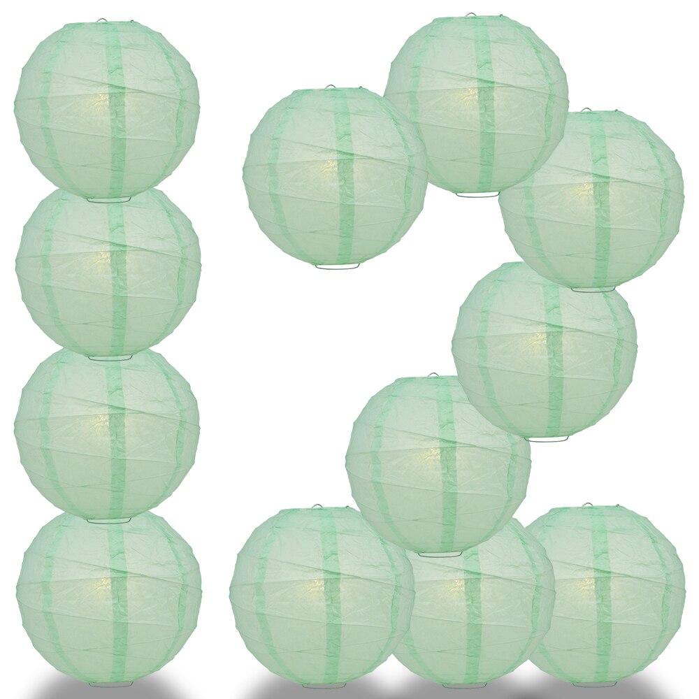 12-Pack 24 Inch Cool Mint Green Free-Style Ribbing Round Paper Lantern - Luna Bazaar | Boho &amp; Vintage Style Decor