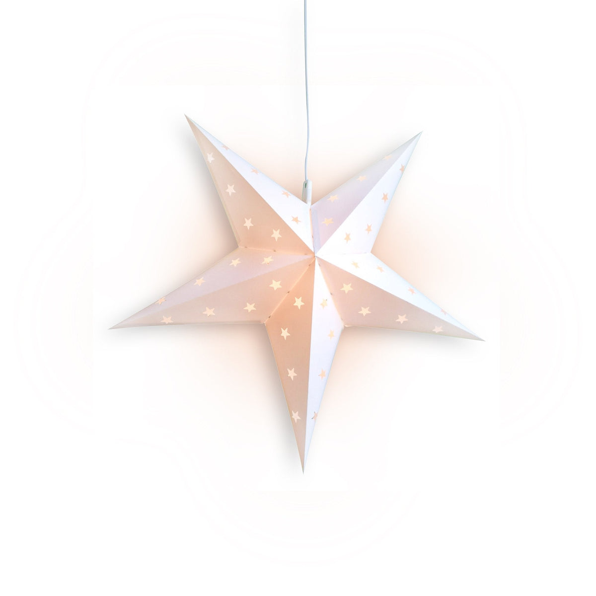 LANTERN + CORD + BULB | 15&quot; White Weatherproof Star Lantern Lamp, Hanging Decoration