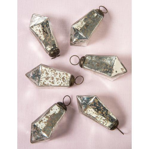 6 Pack | 3-Inch Silver Kayla Mercury Glass Teardrop Ornaments Christmas Tree Decoration