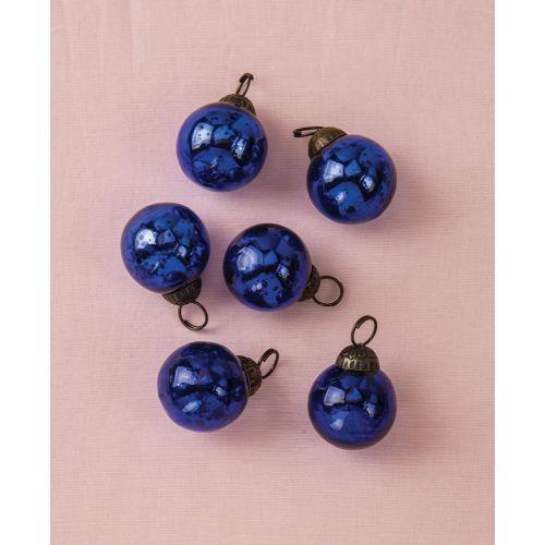 6 Pack | 1.5-Inch Dark Blue Ava Mini Mercury Handcrafted Glass Balls Ornaments Christmas Tree Decoration
