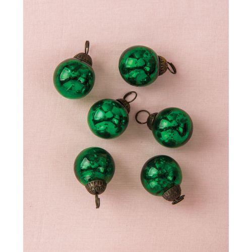6 Pack | 1.5-Inch Green Ava Mini Mercury Handcrafted Glass Balls Ornaments Christmas Tree Decoration