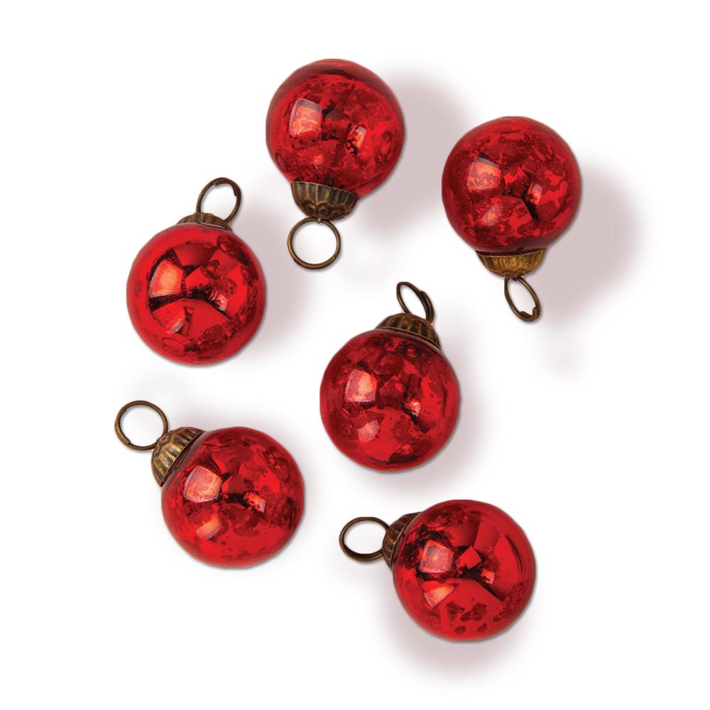 6 Pack | 1.5-Inch Red Ava Mini Mercury Handcrafted Glass Balls Ornaments Christmas Tree Decoration
