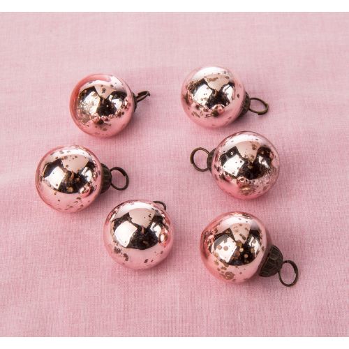 6 Pack | 1.5-Inch Rose Gold Ava Mini Mercury Handcrafted Glass Balls Ornaments Christmas Tree Decoration