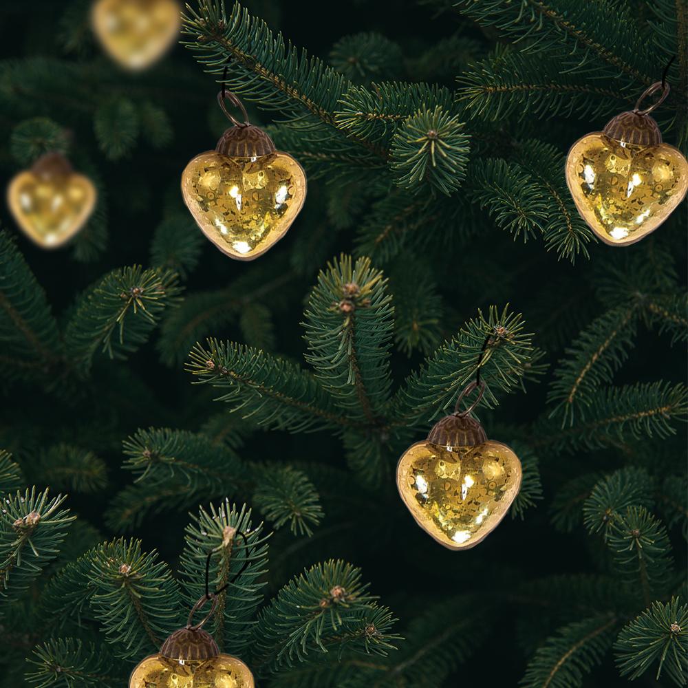 6 Pack | 1.5-Inch Gold Cora Mercury Glass Heart Ornaments Christmas Tree Decoration - LunaBazaar.com - Discover. Decorate. Celebrate.