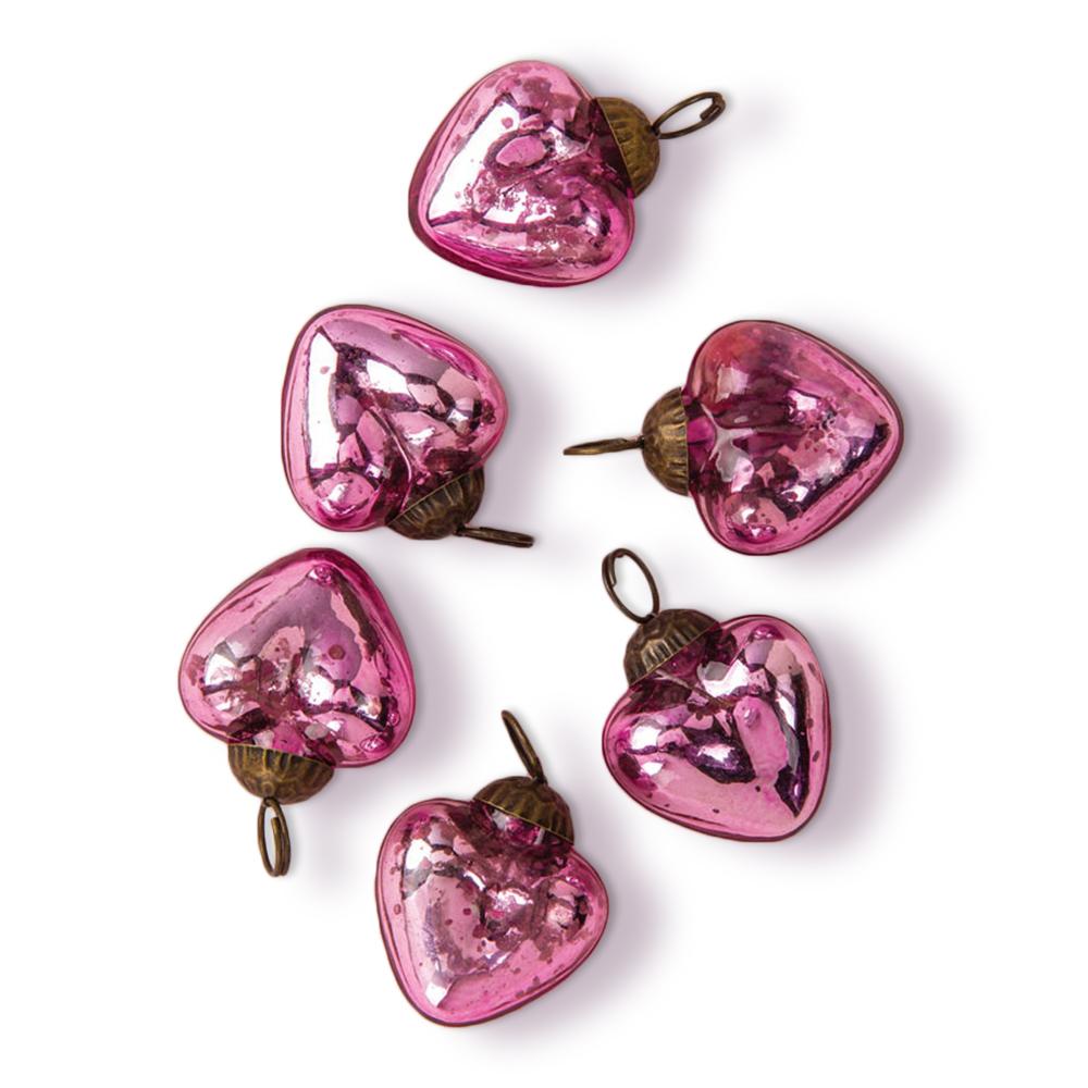 Luna Bazaar Mini Mercury Glass Heart Ornaments (1 to 1.5-Inch, Gold, Cora Design, Set of 6) - Great Gift Idea, Vintage-Style Decorations for