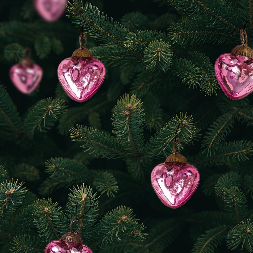 6 Pack | 1.5-Inch Pink Cora Mercury Glass Heart Ornaments Christmas Tree Decoration - LunaBazaar.com - Discover. Decorate. Celebrate.