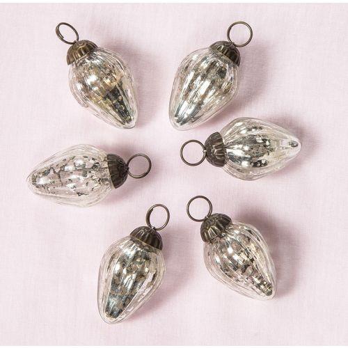 6 Pack | 1.75-Inch Silver Laura Mercury Glass Lined Pine Cone Ornaments Christmas Tree Decoration