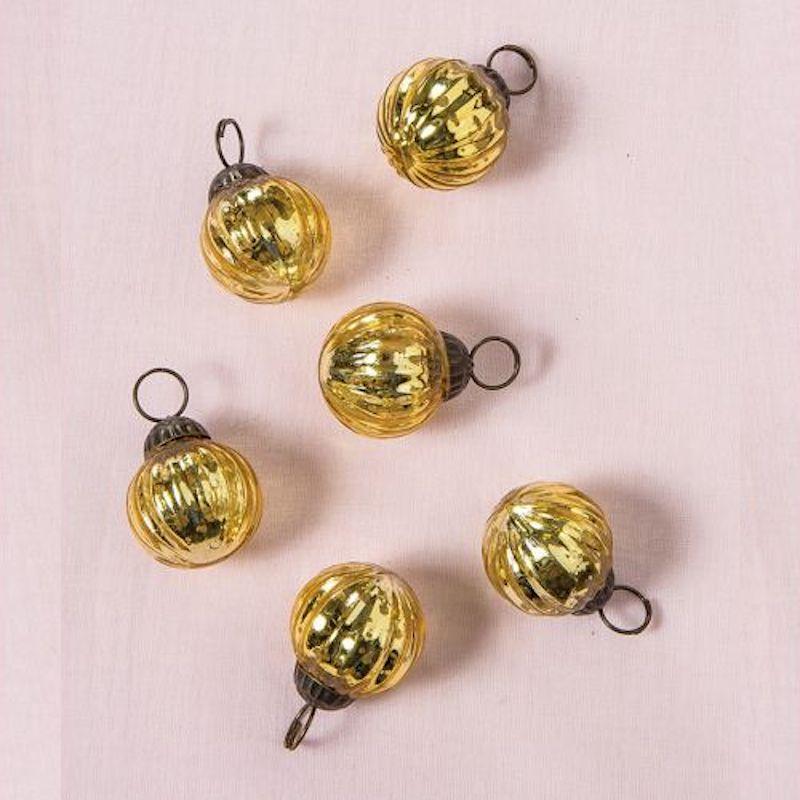 6 Pack | 1-Inch Gold Mona Mercury Glass Lined Ball Ornaments Christmas Tree Decoration