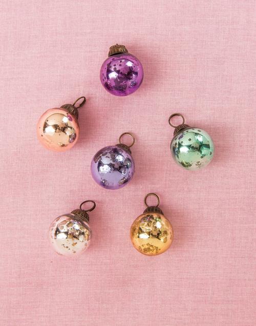 6 Pack | 1.5-Inch Pastel Color Mercury Glass Ball Ornaments Christmas Tree Decoration