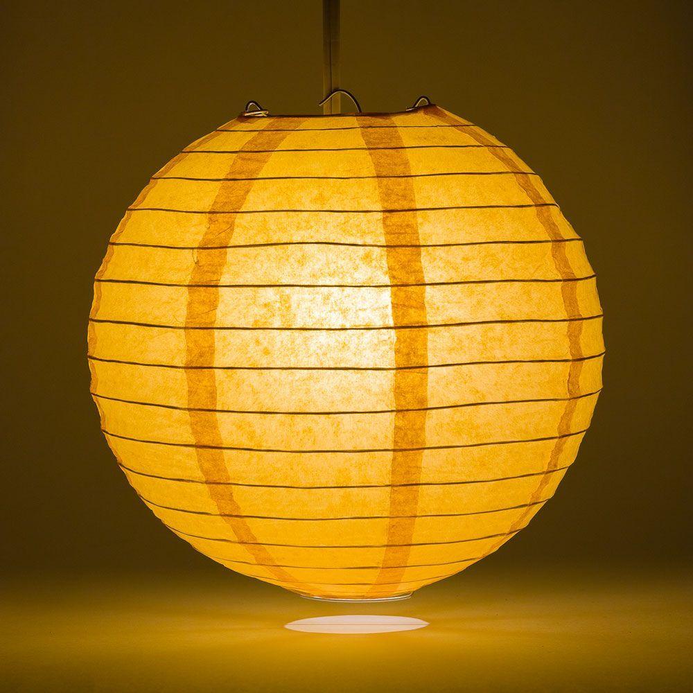 6 Inch Papaya Parallel Ribbing Round Paper Lantern - Luna Bazaar | Boho &amp; Vintage Style Decor
