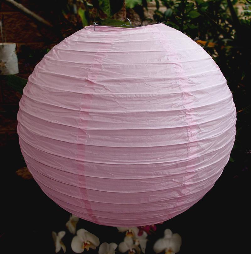 6 Inch Pink Parallel Ribbing Round Paper Lantern - Luna Bazaar | Boho &amp; Vintage Style Decor