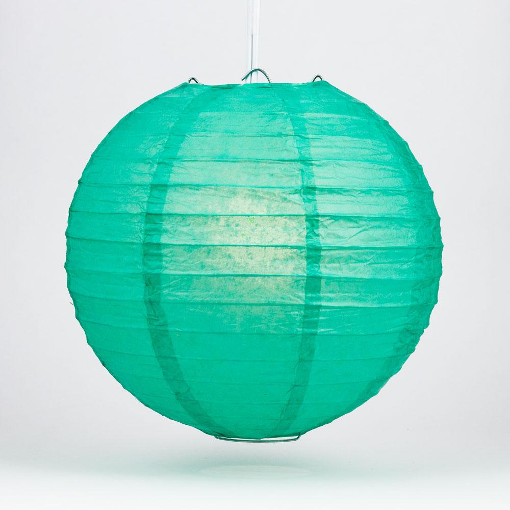 6 Inch Teal Green Parallel Ribbing Round Paper Lantern - Luna Bazaar | Boho &amp; Vintage Style Decor