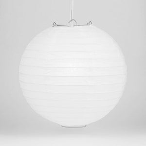 24 White Round Paper Lantern, Even Ribbing, Hanging Decoration