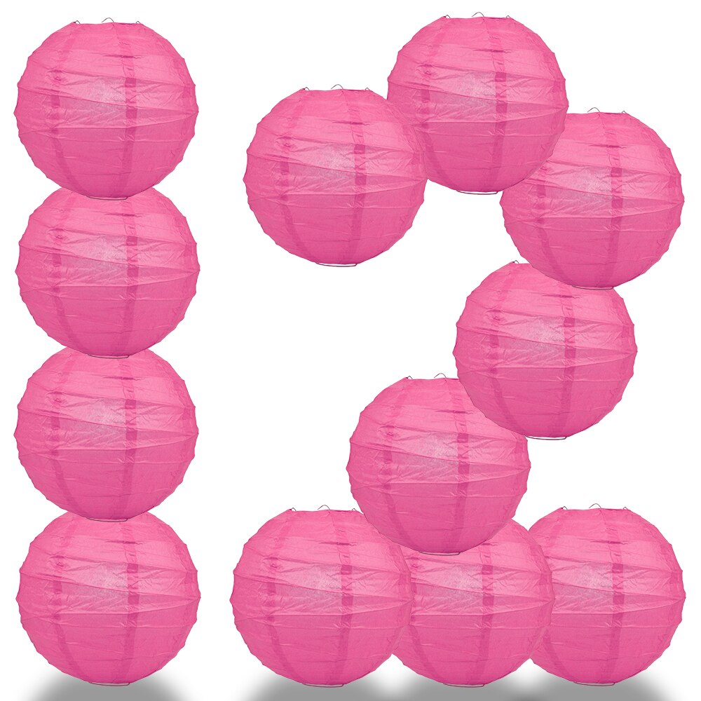 12-Pack 16 Inch Fuchsia / Hot Pink Free-Style Ribbing Round Paper Lantern - Luna Bazaar | Boho &amp; Vintage Style Decor