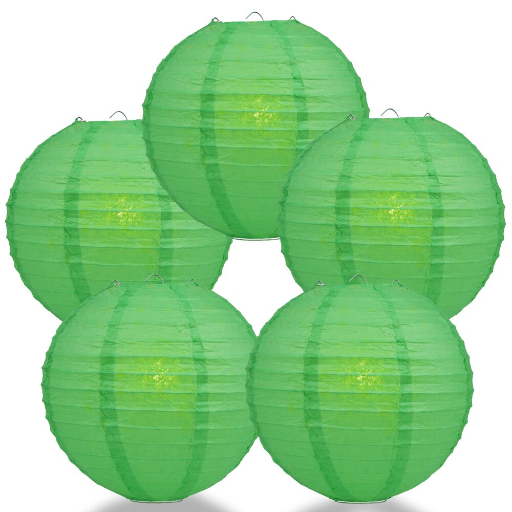 5-Pack 16 Inch Emerald Green Parallel Ribbing Round Paper Lantern - Luna Bazaar | Boho &amp; Vintage Style Decor