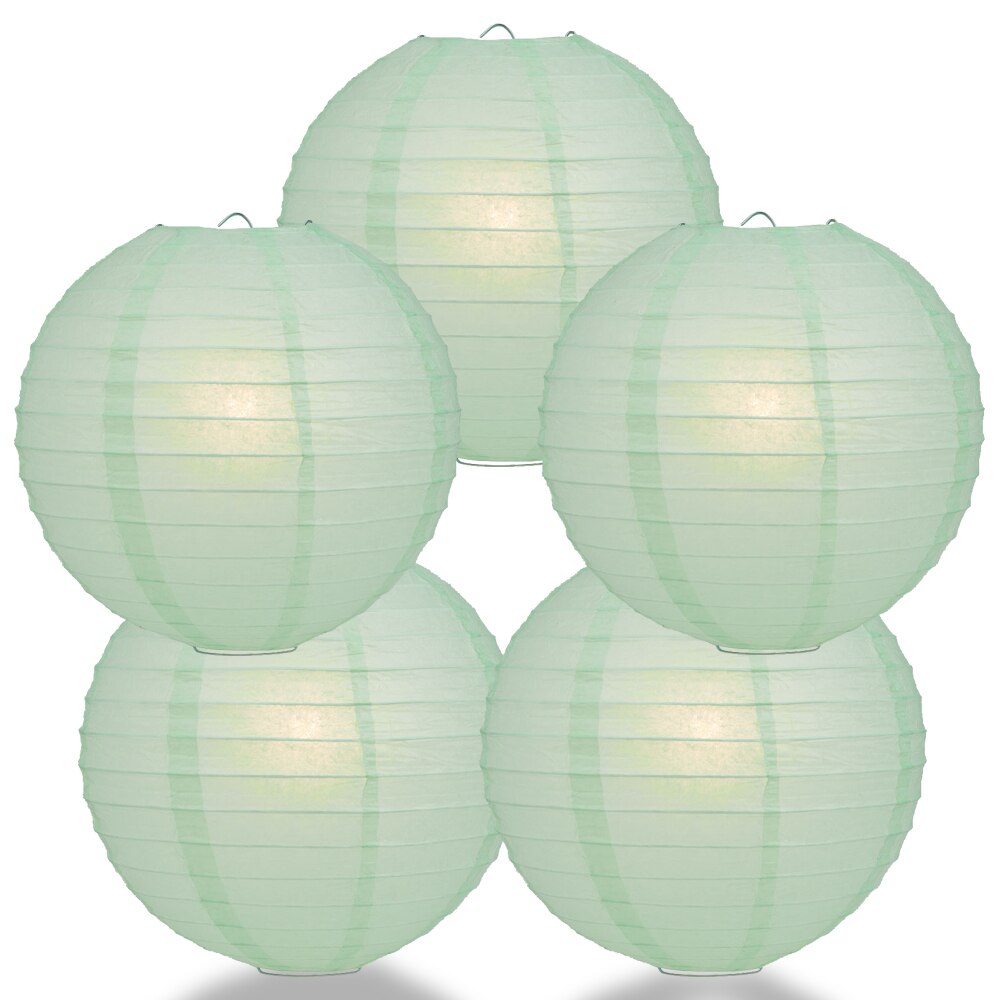 5-Pack 16 Inch Cool Mint Green Parallel Ribbing Round Paper Lantern - Luna Bazaar | Boho &amp; Vintage Style Decor