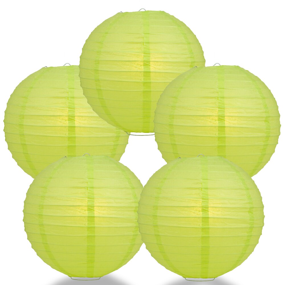 5-Pack 14 Inch Light Lime Green Parallel Ribbing Round Paper Lantern - Luna Bazaar | Boho &amp; Vintage Style Decor