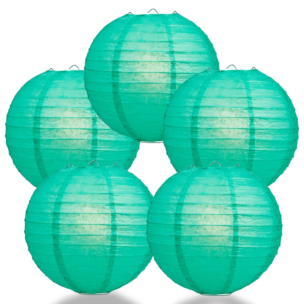5-Pack 24 Inch Teal Green Parallel Ribbing Round Paper Lantern - Luna Bazaar | Boho &amp; Vintage Style Decor
