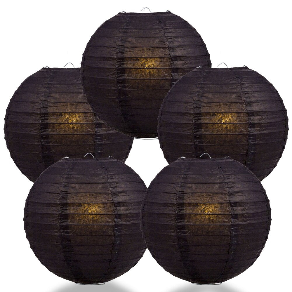 5-Pack 10 Inch Black Parallel Ribbing Round Paper Lantern - Luna Bazaar | Boho &amp; Vintage Style Decor