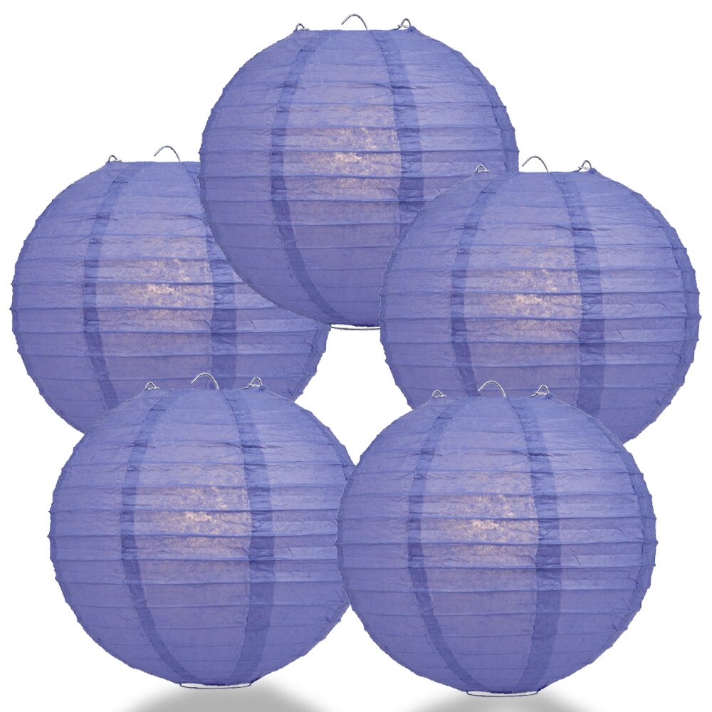 5-Pack 16 Inch Astra Blue / Very Periwinkle Parallel Ribbing Round Paper Lantern - Luna Bazaar | Boho &amp; Vintage Style Decor