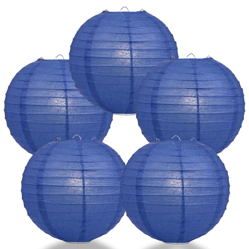 5-Pack 8 Inch Dark Blue Parallel Ribbing Round Paper Lantern - Luna Bazaar | Boho &amp; Vintage Style Decor