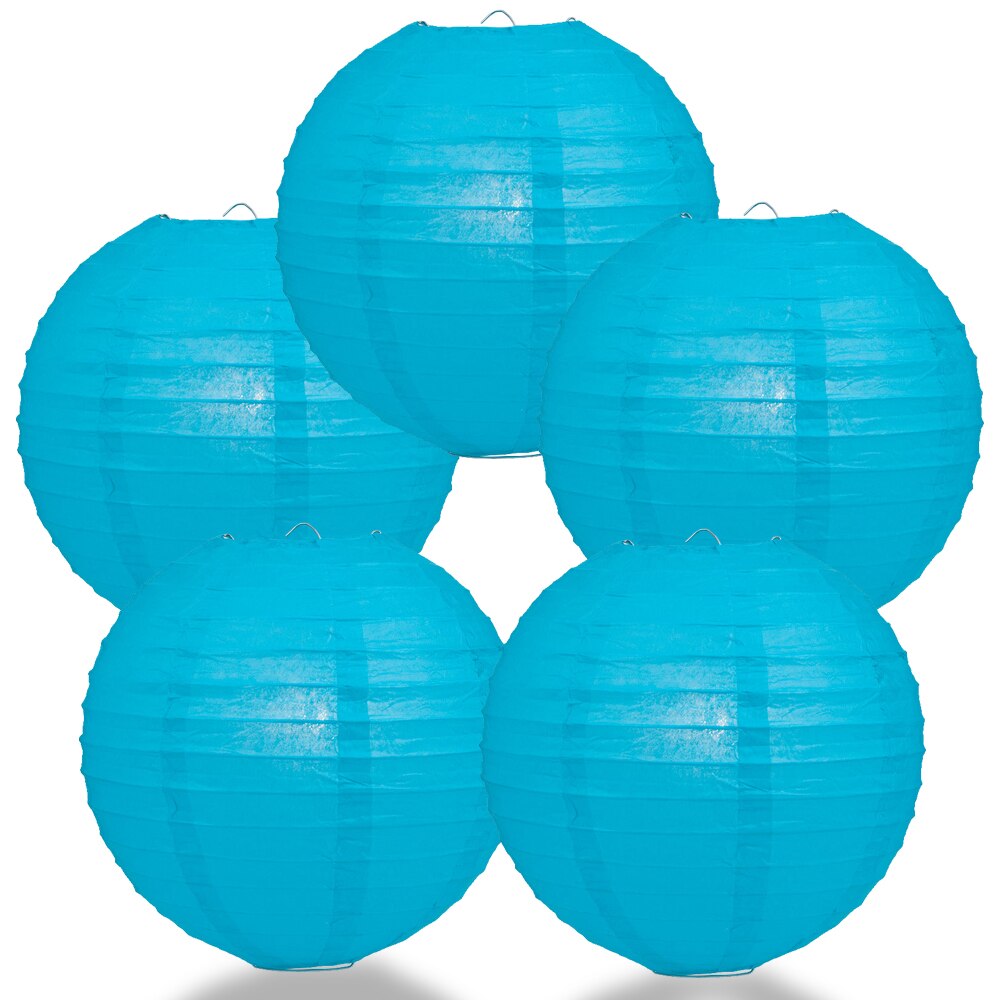 5-Pack 8 Inch Turquoise Parallel Ribbing Round Paper Lantern - Luna Bazaar | Boho &amp; Vintage Style Decor