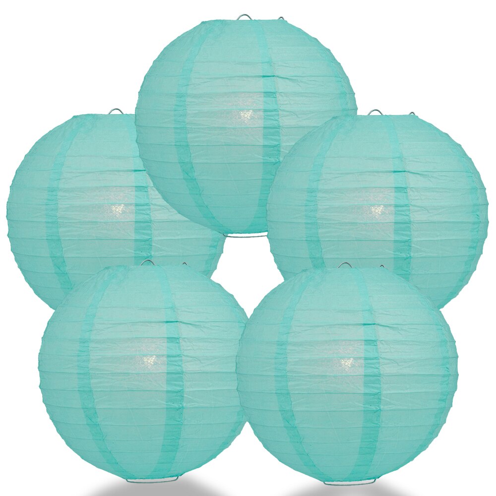 5-Pack 20 Inch Water Blue Parallel Ribbing Round Paper Lantern - Luna Bazaar | Boho &amp; Vintage Style Decor