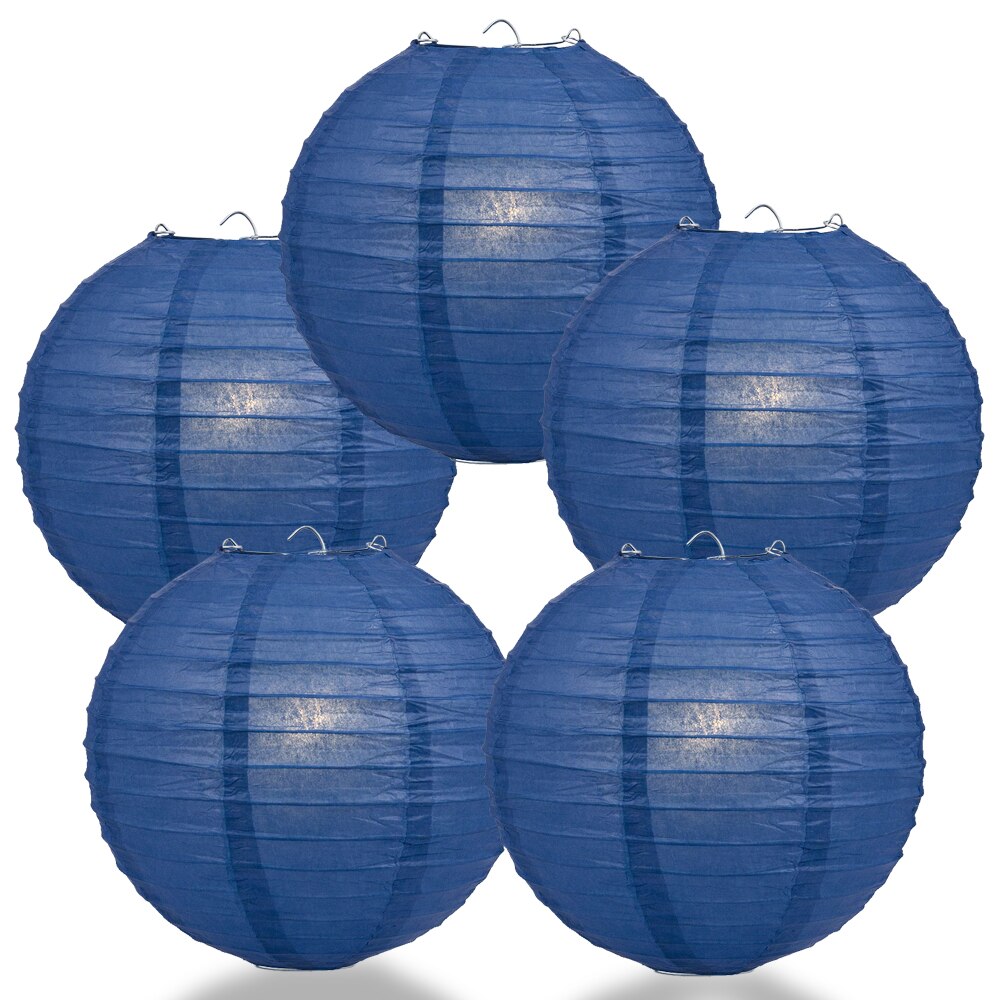 5-Pack 30 Inch Navy Blue Jumbo Parallel Ribbing Round Paper Lantern - Luna Bazaar | Boho &amp; Vintage Style Decor