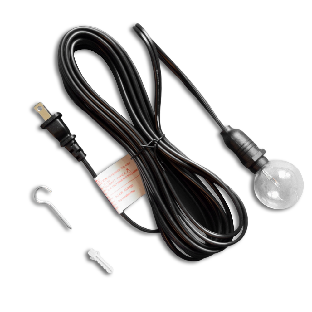 CORD + Shatterproof Bulb | Black Weatherproof Outdoor Pendant Light Lamp Cord Combo Kit, E12 Base, Warm White G50 Bulb - Luna Bazaar | Boho &amp; Vintage Style Decor