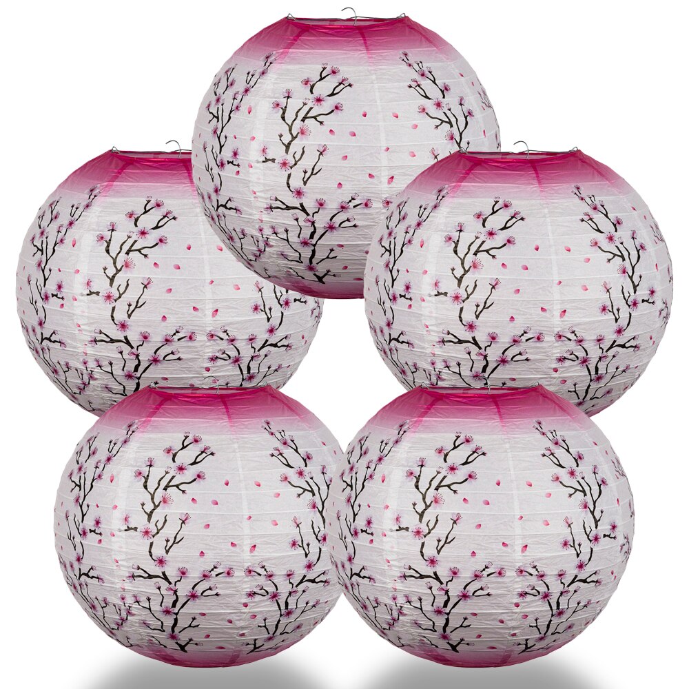 5-Pack 14 Inch Pink Cherry Blossom Tree Japanese Paper Lantern - Luna Bazaar | Boho &amp; Vintage Style Decor