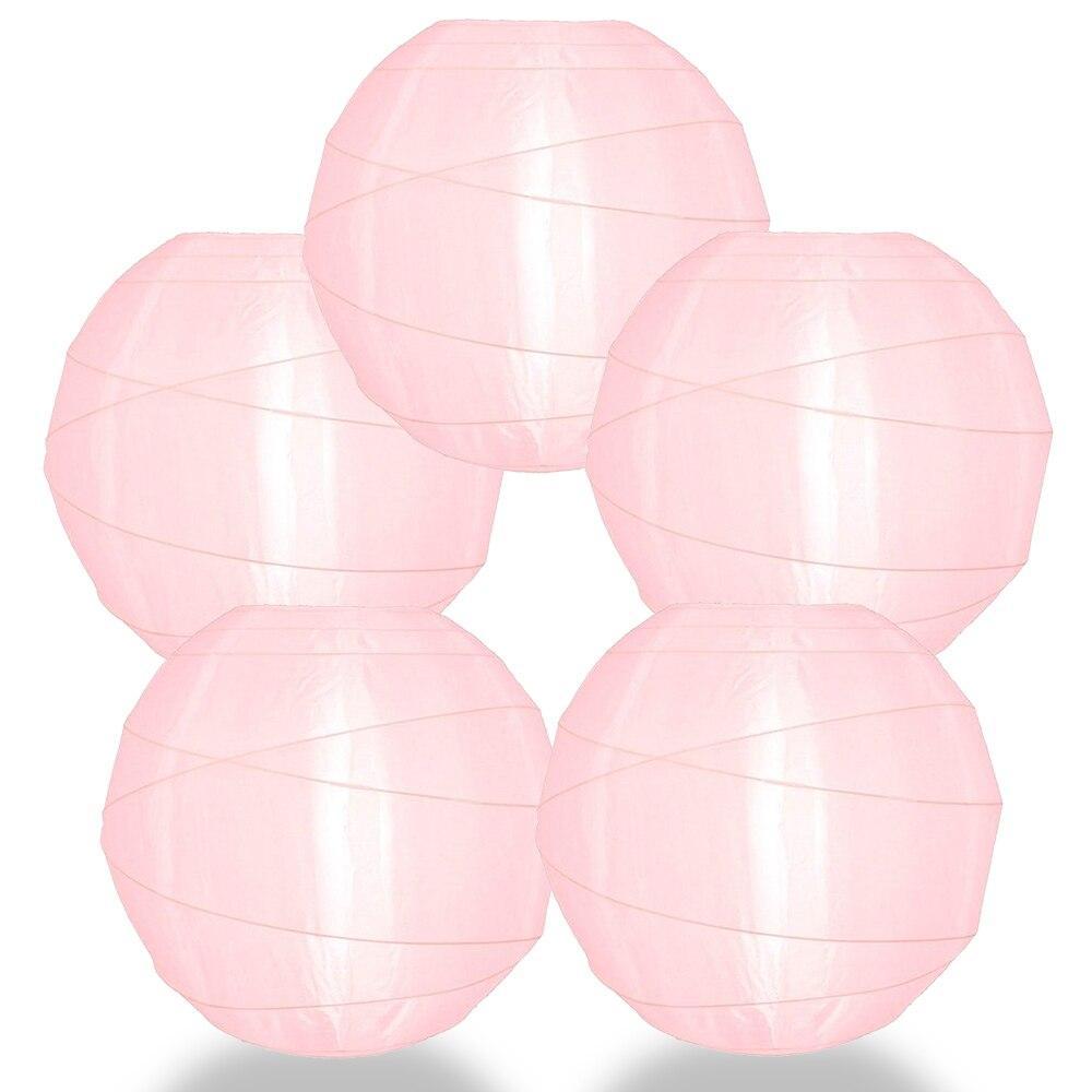 BULK PACK (5) 14 Inch Irregular Ribbed Rose Quartz Pink Shimmering Nylon Lantern, Durable, Hanging - LunaBazaar.com - Discover. Celebrate. Decorate.
