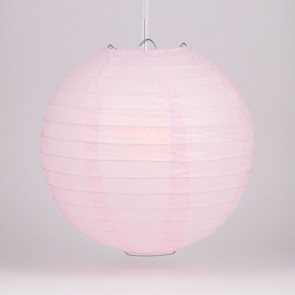 5-Pack 14 Inch Pink Parallel Ribbing Round Paper Lantern - Luna Bazaar | Boho &amp; Vintage Style Decor