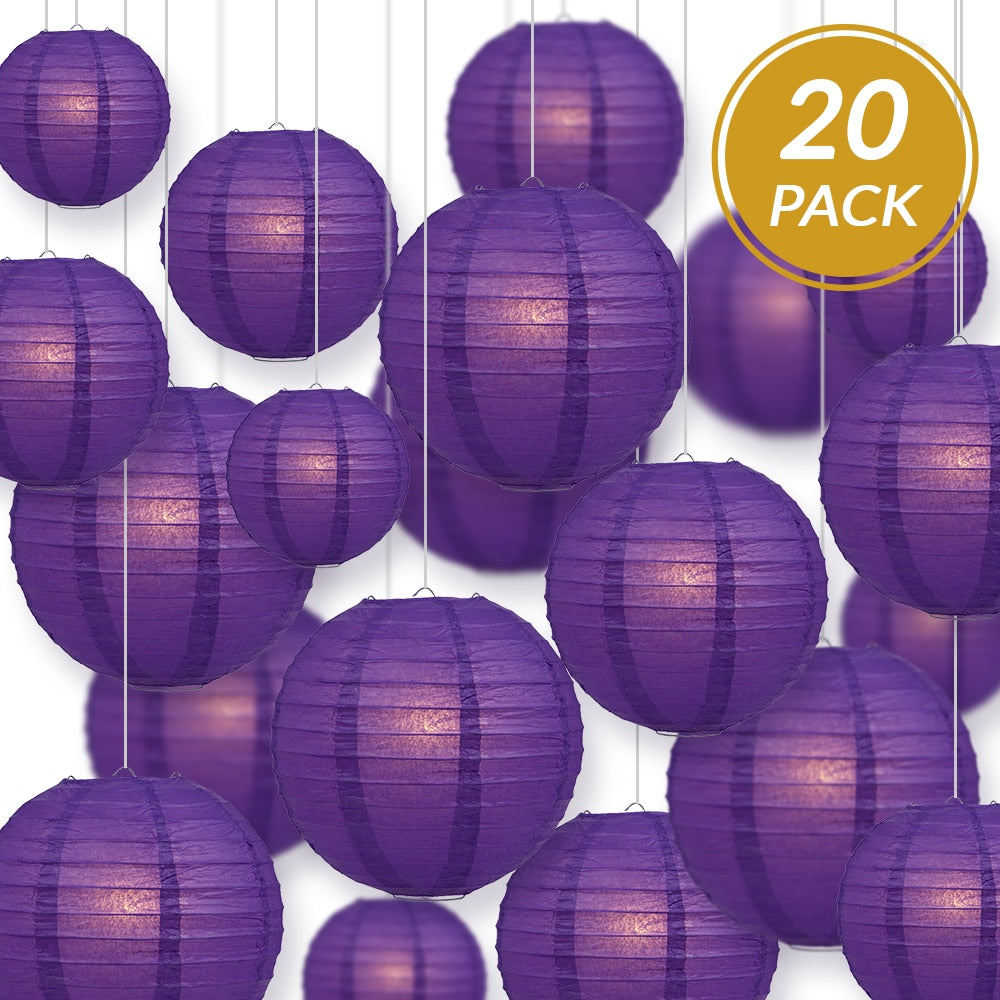 Ultimate 20-Piece Purple Paper Lantern Party Pack - Assorted Sizes of 6&quot;, 8&quot;, 10&quot;, 12&quot; (5 Round Lanterns Each) for Weddings, Birthday, Events and Décor - Luna Bazaar | Boho &amp; Vintage Style Decor