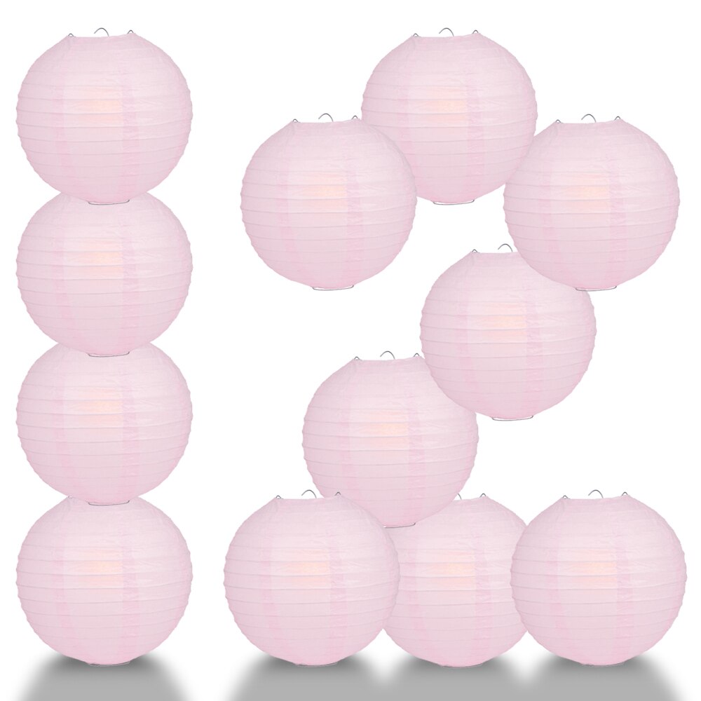 12-Pack 24 Inch Pink Parallel Ribbing Round Paper Lantern - Luna Bazaar | Boho &amp; Vintage Style Decor