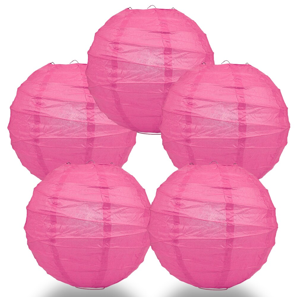 5-Pack 24 Inch Fuchsia / Hot Pink Free-Style Ribbing Round Paper Lantern - Luna Bazaar | Boho &amp; Vintage Style Decor