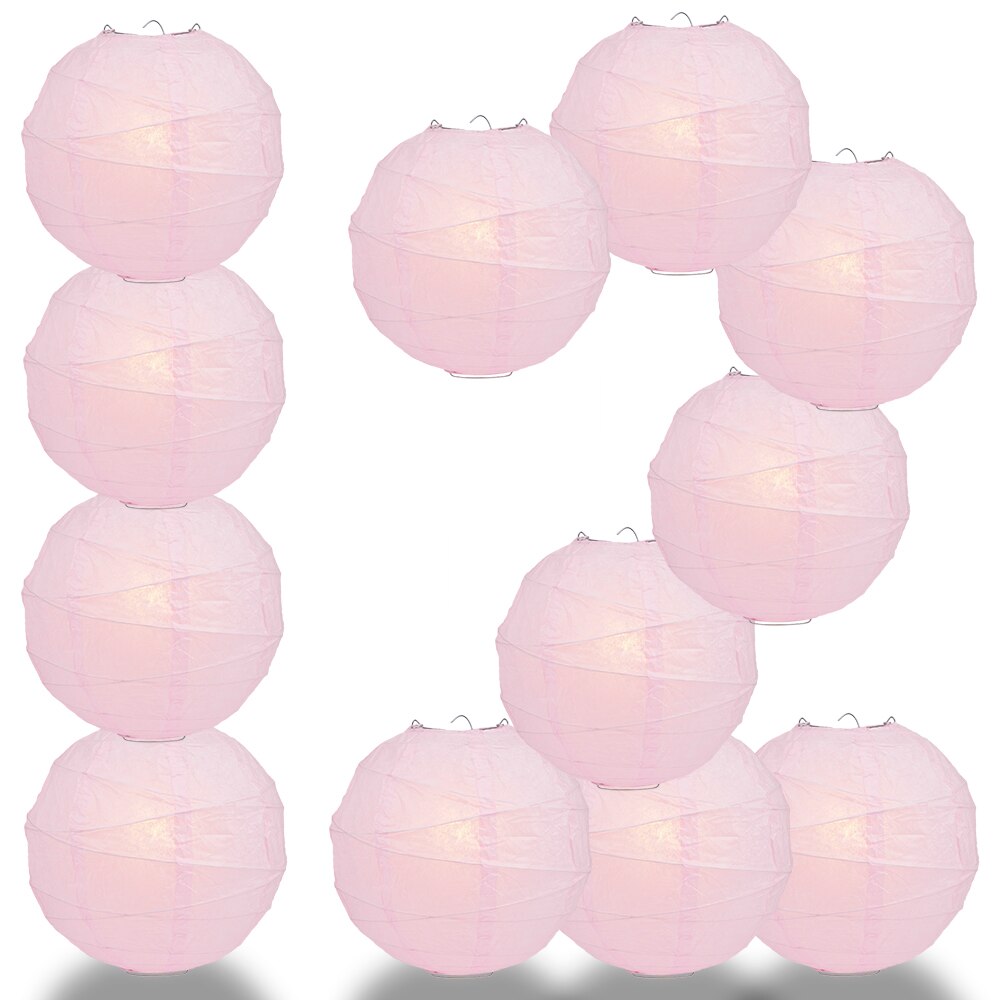 12-Pack 24 Inch Pink Free-Style Ribbing Round Paper Lantern - Luna Bazaar | Boho &amp; Vintage Style Decor