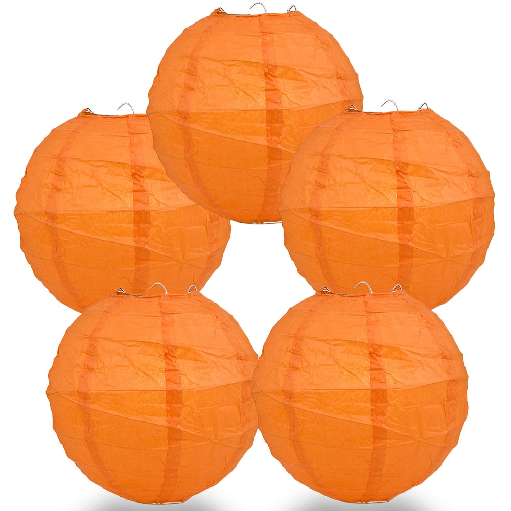 5-Pack 16 Inch Persimmon Orange Free-Style Ribbing Round Paper Lantern - Luna Bazaar | Boho &amp; Vintage Style Decor