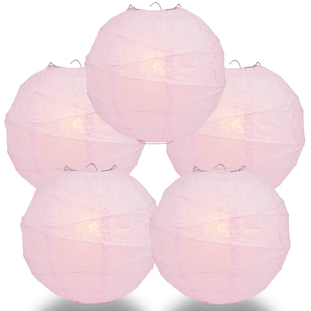 5-Pack 24 Inch Pink Free-Style Ribbing Round Paper Lantern - Luna Bazaar | Boho &amp; Vintage Style Decor