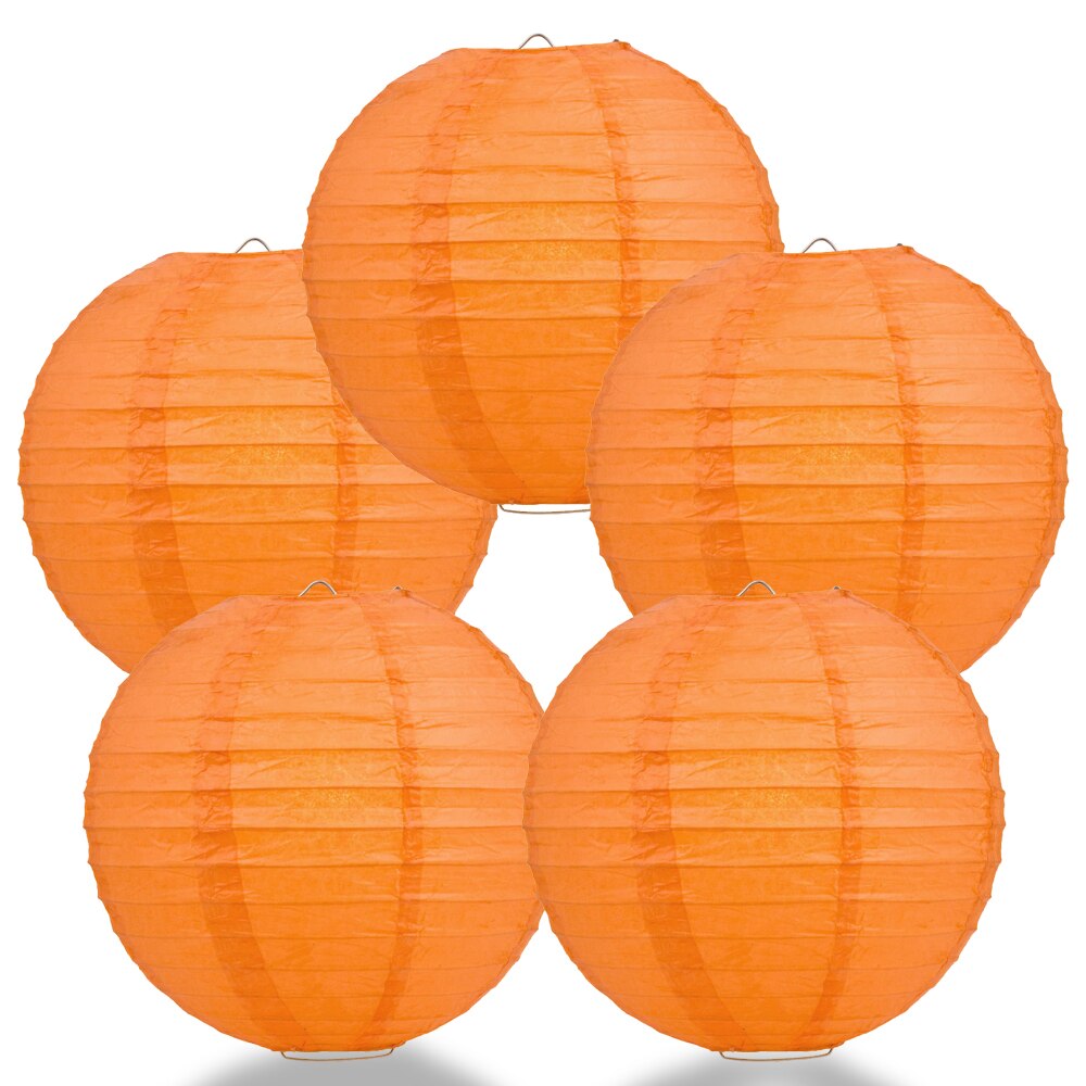 5-Pack 24 Inch Persimmon Orange Parallel Ribbing Round Paper Lantern - Luna Bazaar | Boho &amp; Vintage Style Decor