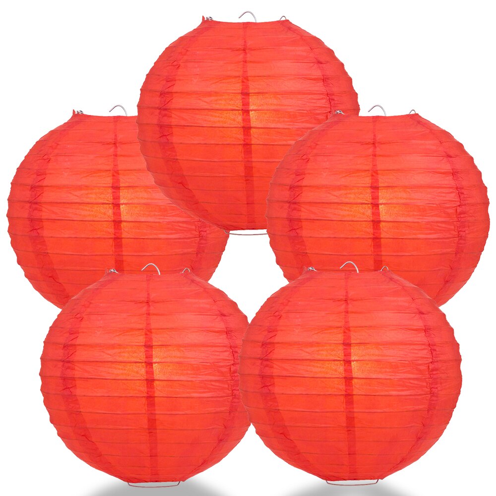 5-Pack 6 Inch Red Parallel Ribbing Round Paper Lantern - Luna Bazaar | Boho &amp; Vintage Style Decor