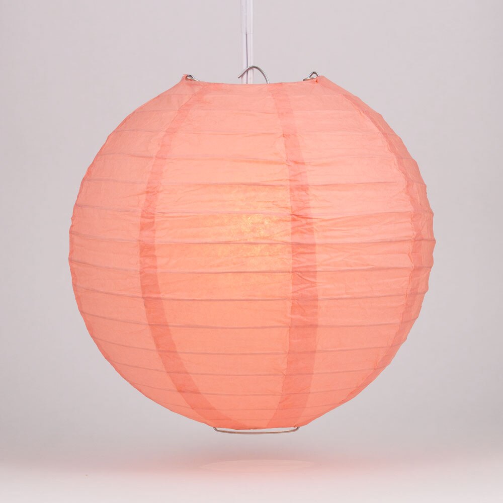 12-Pack 20 Inch Roseate / Pink Coral Parallel Ribbing Round Paper Lantern - Luna Bazaar | Boho &amp; Vintage Style Decor