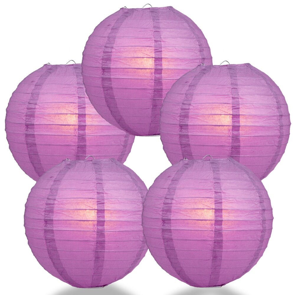 5-Pack 20 Inch Violet / Orchid Parallel Ribbing Round Paper Lantern - Luna Bazaar | Boho &amp; Vintage Style Decor