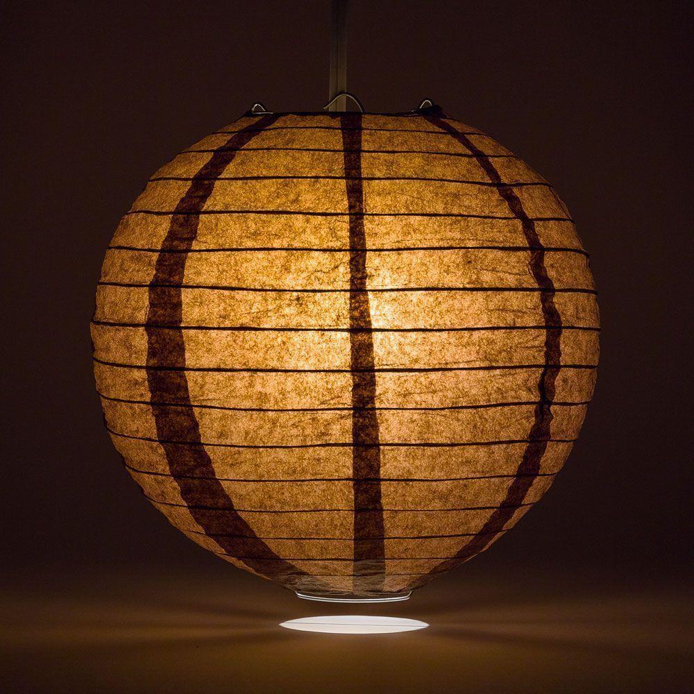 20 Inch Brown Parallel Ribbing Round Paper Lantern - Luna Bazaar | Boho &amp; Vintage Style Decor