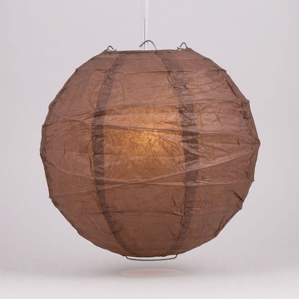 14 Inch Brown Free-Style Ribbing Round Paper Lantern - Luna Bazaar | Boho &amp; Vintage Style Decor