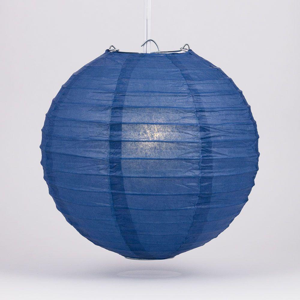 8 Inch Navy Blue Parallel Ribbing Round Paper Lantern - Luna Bazaar | Boho &amp; Vintage Style Decor